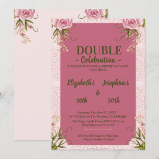 Pastell Pink Double Joint Twin Geburtstag Einladung