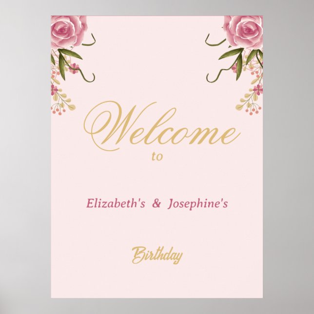Pastell Pink Double Joint Twin Geburtstag Poster (Vorne)
