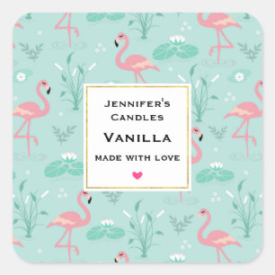 Pastell Pink Flamingos Muster Candle Craft Quadratischer Aufkleber