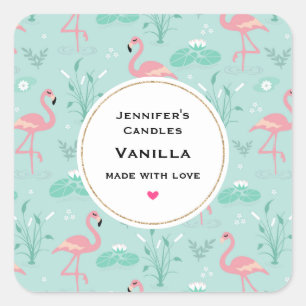 Pastell Pink Flamingos Muster Candle Craft Quadratischer Aufkleber