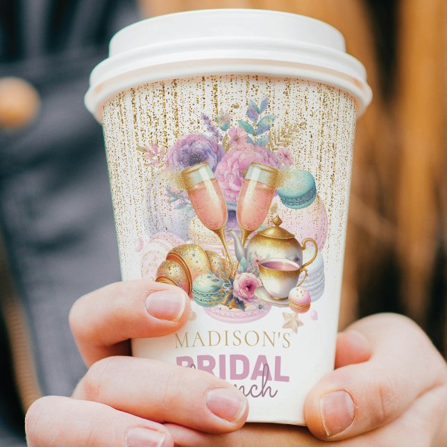 Pastell Pink Gold Glitzer Bridal Brunch Foto Pappbecher (Von Creator hochgeladen)