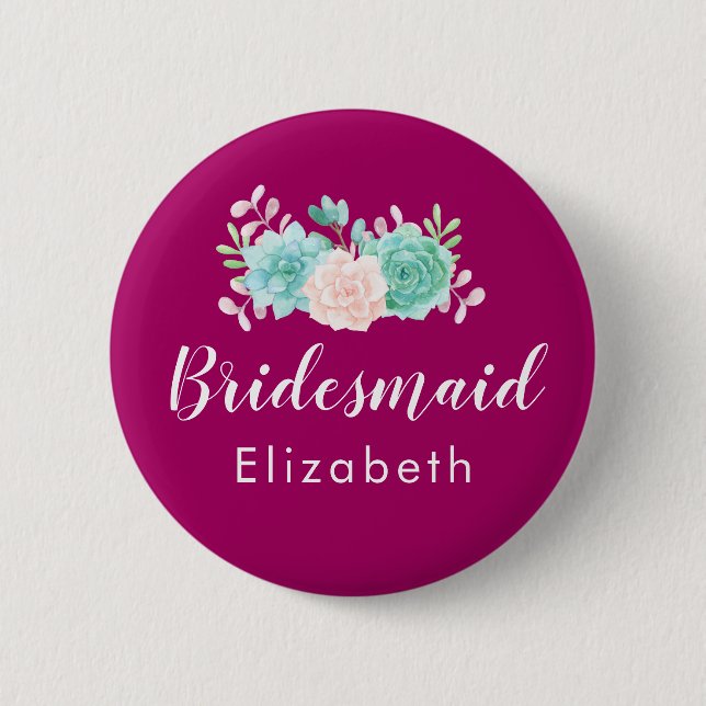 Pastell Pink & Green Floral Bouquet Bridesmaid Button (Vorderseite)
