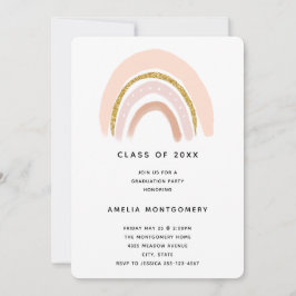 Pastell Pink & Imitate Glitzer Boho Rainbow Abschl Einladung