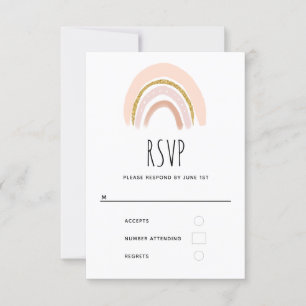 Pastell Pink & Imitate Glitzer Boho Rainbow RSVP Karte