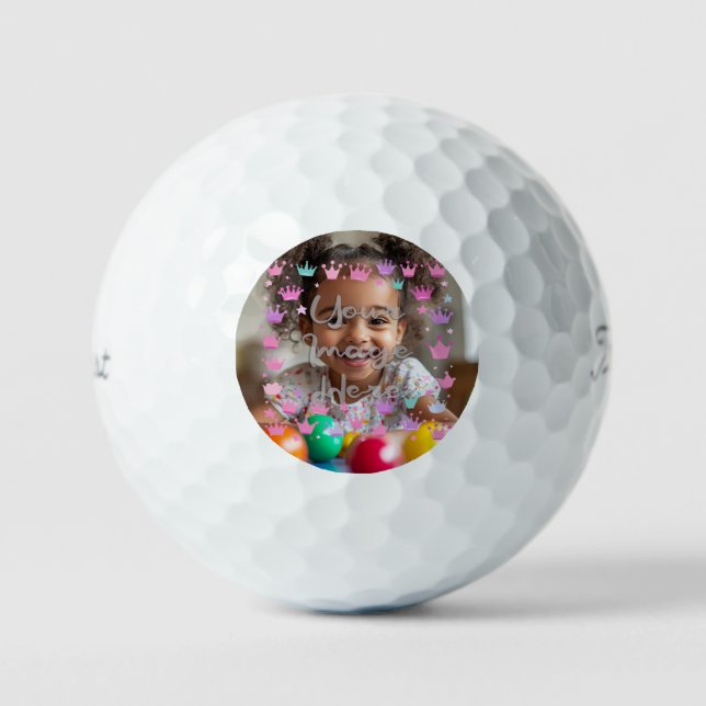 Pastell Pink Lila Princess Crown Foto Border Golfball (Vorderseite)