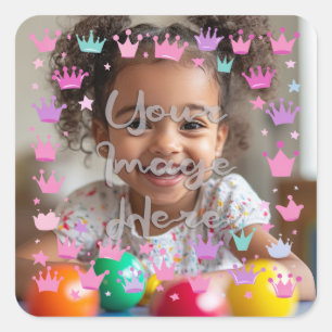 Pastell Pink Lila Princess Crown Foto Border Quadratischer Aufkleber