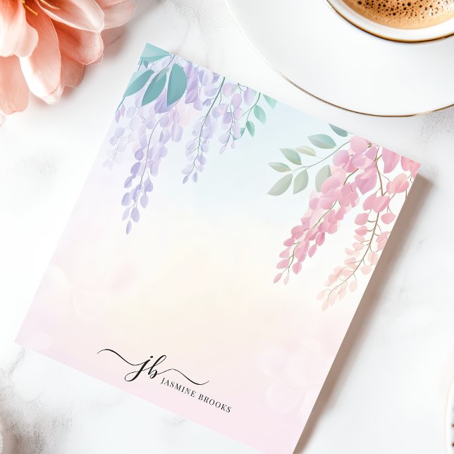 Pastell Pink Lila Wisteria Blume Personalisiert Notizblock (Von Creator hochgeladen)
