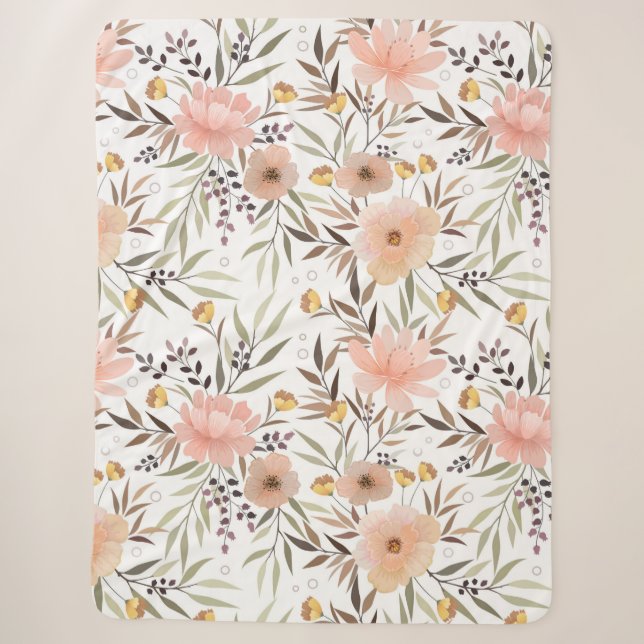 Pastell Pink Peach Olive Brown | Blumenkohl - Blät Sherpadecke (Vorderseite)