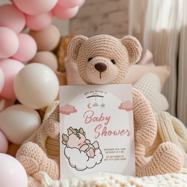 Pastell Pink Schlafen Cloud Baby Dragon Geburtstag Einladung (Von Creator hochgeladen)