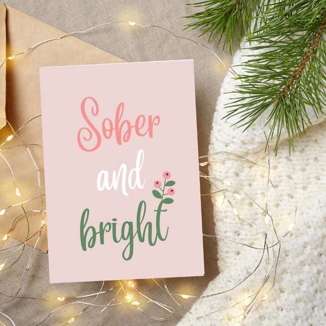 Pastell Pink Sober und Helle Weihnachten Dankeskarte (sobriety christmas card with text sober and bright, pastel pink, trendy colors comfort cosy)