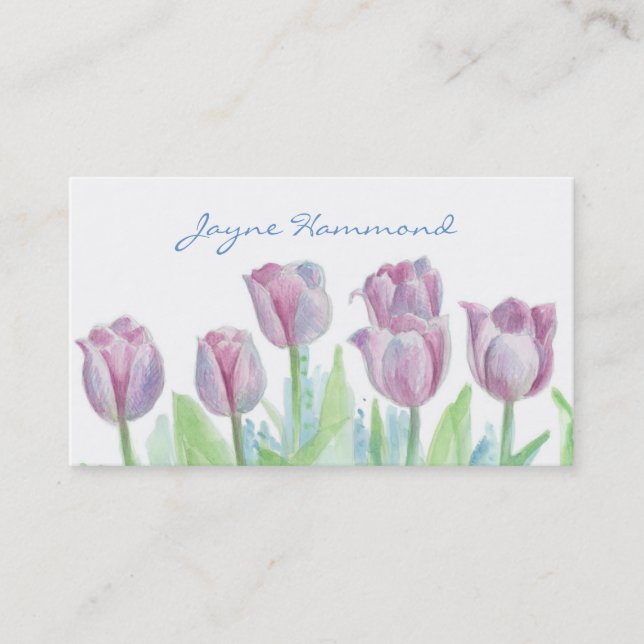 Pastell Pink Tulip Blume Wasserfarbe Visitenkarte (Vorderseite)