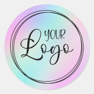 Pastell-Pink-Türkis-Holografischer Gradienten-LOGO Runder Aufkleber