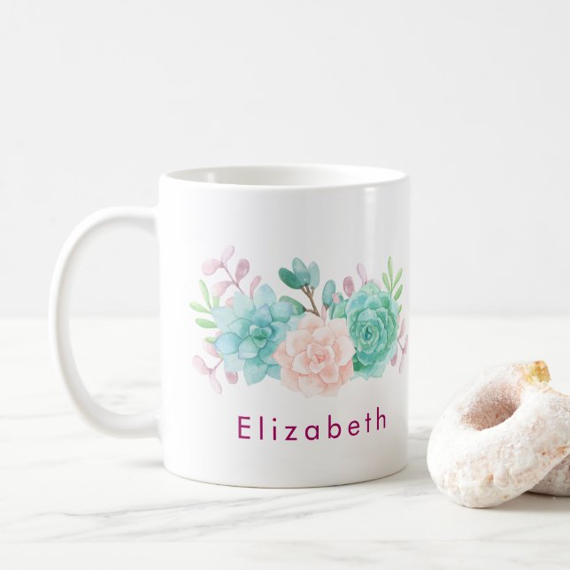 Pastell Pink und grüne BlumenBouquet Kaffeetasse (Mit Donut)