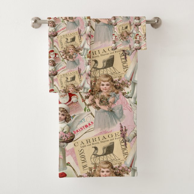 Pastell Pink Viktorianisch Weihnachten  Badhandtuch Set (Insitu)