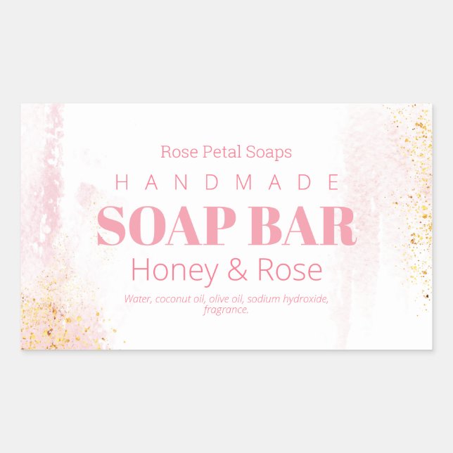 Pastell Pink Wasserfarbe Seife Kerzen Labels Rechteckiger Aufkleber (Vorderseite)