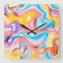 Pastell Plastische Flüssigkeit Abstrakt Quadratische Wanduhr