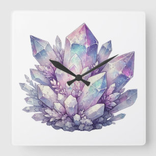 Pastell-Quarz-Cluster Quadratische Wanduhr