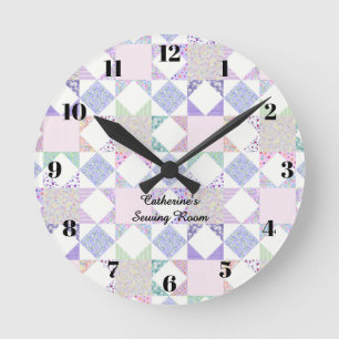 Pastell-Quilt-Uhr-Nähzimmer-Quilt-Dekor Runde Wanduhr