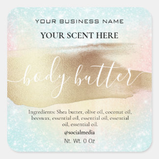 Pastell Rainbow Glitzer Gold Body Butter Quadratischer Aufkleber