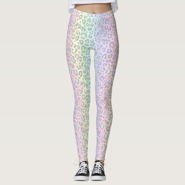 Pastell Rainbow Leopard Leggings (Vorderseite)