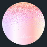 Pastell Rainbow Pink Gold Lila Glitzer Monogramm Runder Aufkleber<br><div class="desc">Rainbow Pastel - Gold,  Orange und Pink Imitate Foil metallic Sparkle Glitzer gebürstete Metal Monogram Name und Initial Paper Party Aufkleber Adressenmarken. Das macht den perfekten 16 Geburtstag,  Hochzeit,  Brautparty,  Jubiläum,  Babydusche oder Junggeselinnen-Abschied Geschenk für jemanden,  der Lieben glamourösen Luxus und schicke Stile.</div>