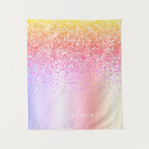 Pastell Rainbow Pink Gold Lila Glitzer Monogramm Wandteppich