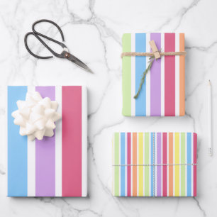 Pastell Rainbow Vertical Stripes Lines Geschenkpapier Set