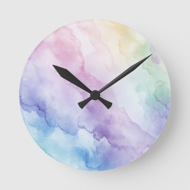 Pastell Rainbow Wall Clock Runde Wanduhr (Vorderseite)