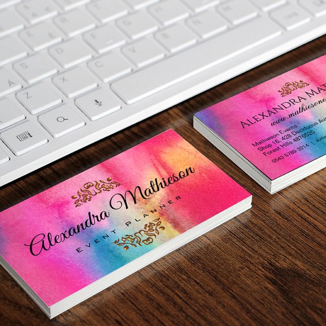 Pastell Rainbow Watercolor Business Card Visitenkarte (Von Creator hochgeladen)