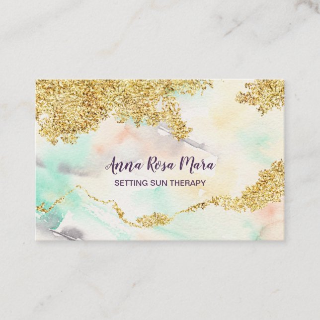*~* Pastell Rainbow Watercolor Wash Gold Glitzer Visitenkarte (Vorderseite)