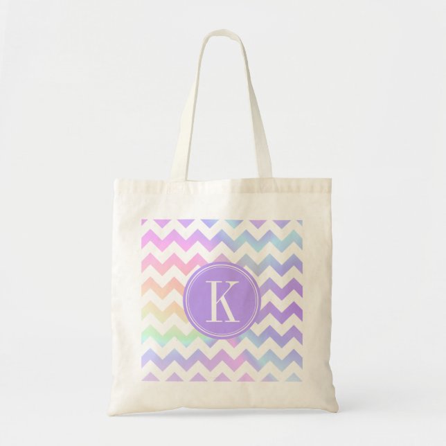 Pastell Rainbow Zickzack Monogramm Tragetasche (Vorne)