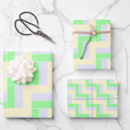 Pastell Rectangle Muster Weiße gestrichelte Linien Geschenkpapier Set