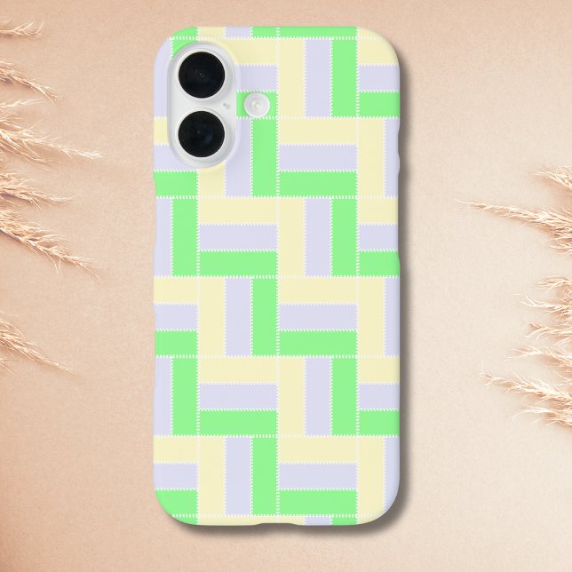 Pastell Rectangle Muster Weiße gestrichelte Linien iPhone 16 Hülle (Von Creator hochgeladen)