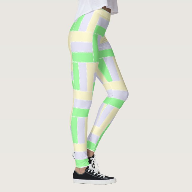 Pastell Rectangle Muster Weiße gestrichelte Linien Leggings (Rechts)