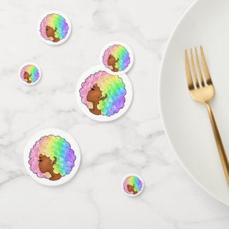 Pastell-Regenbogen-Afro-Porträt Groovy Retro Locke Konfetti
