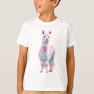 Pastell-Regenbogen-Aquarell-Fluffige-Alpaka-Kinder T-Shirt
