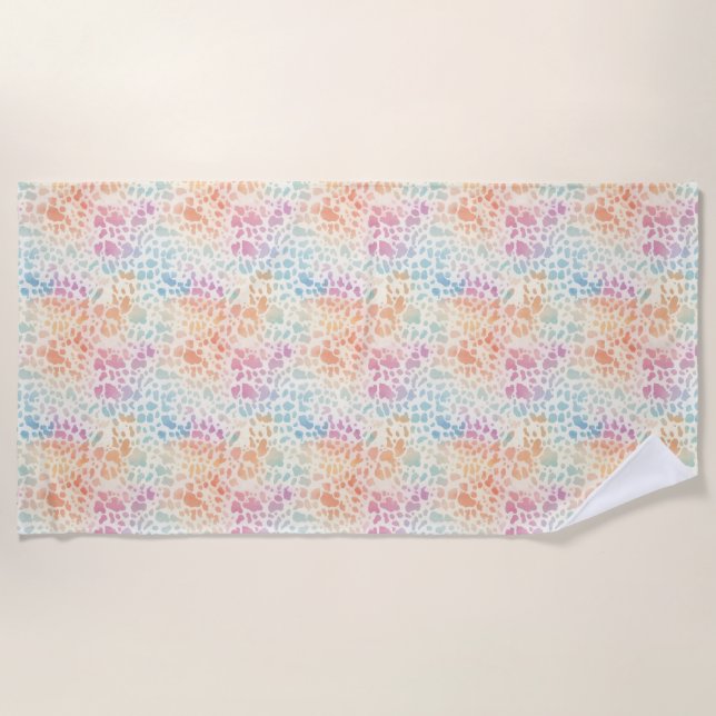 Pastell-Regenbogen-Aquarell-Leoparden-Druck Strandtuch (Vorderseite)