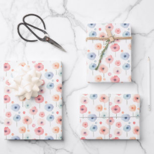 Pastell-Regenbogen-Blumen auf Weiß Geschenkpapier Set