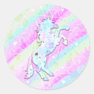 Pastell-Regenbogen-Diamanten und Sterne Magisches  Runder Aufkleber