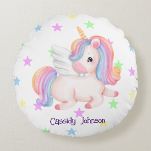 Pastell Regenbogen Einhorn Sterne Rundes Kissen