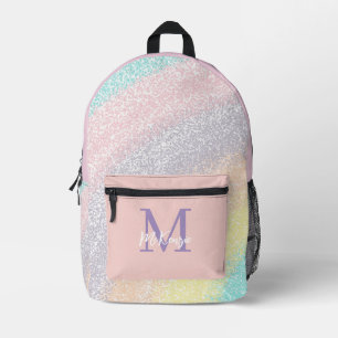 Pastell-Regenbogen-Faux-Glitter-Monogramm und Name Bedruckter Rucksack