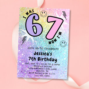 Pastell Regenbogen Glitter 6 7 Mädchen Geburtstags Einladung