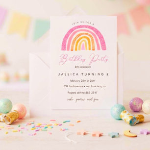 Pastell Regenbogen Glitter Kinder Geburtstagsfeier Einladung