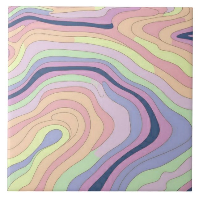 Pastell-Regenbogen-Kontur groß Fliese (Vorderseite)