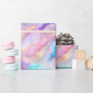 Pastell Regenbogen Murmel mit Gold Glitter Geschenkpapier