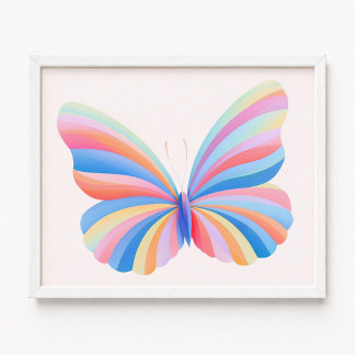 Pastell-Regenbogen-Ombre-Streifen-Schmetterling Poster
