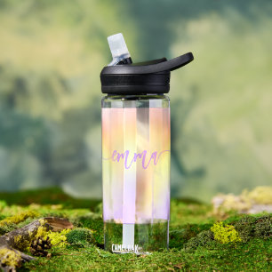 Pastell Regenbogen personalisierter Skriptname Trinkflasche