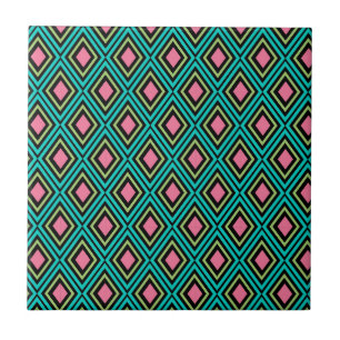 Pastell Regenbogen Rauten Geometrisch Schwarz Rosa Fliese