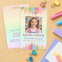 Pastell-Regenbogen-Schüler-Foto-ID-Ausweis