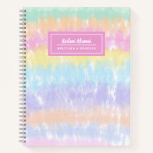 Pastell-Regenbogen-Streifen-Tie-Dye-Namens-Skizzen Notizbuch